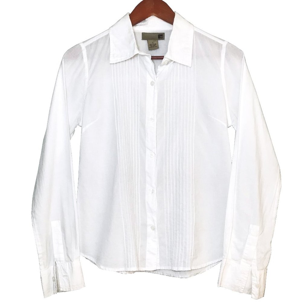 Forever 21 Pleated front White Button Down Shirt